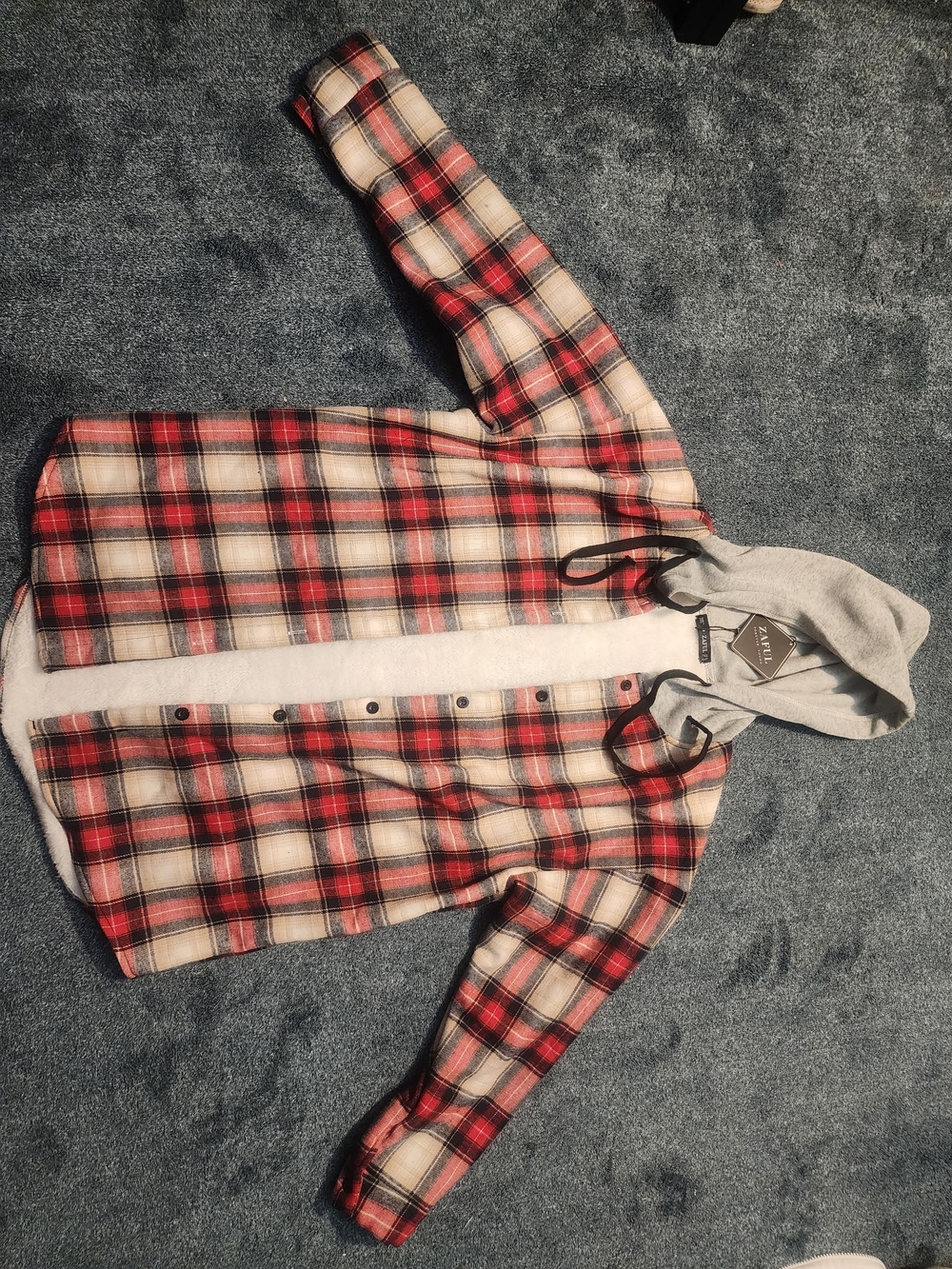 Red Plaid Hooded Flannel Shirt Jacket